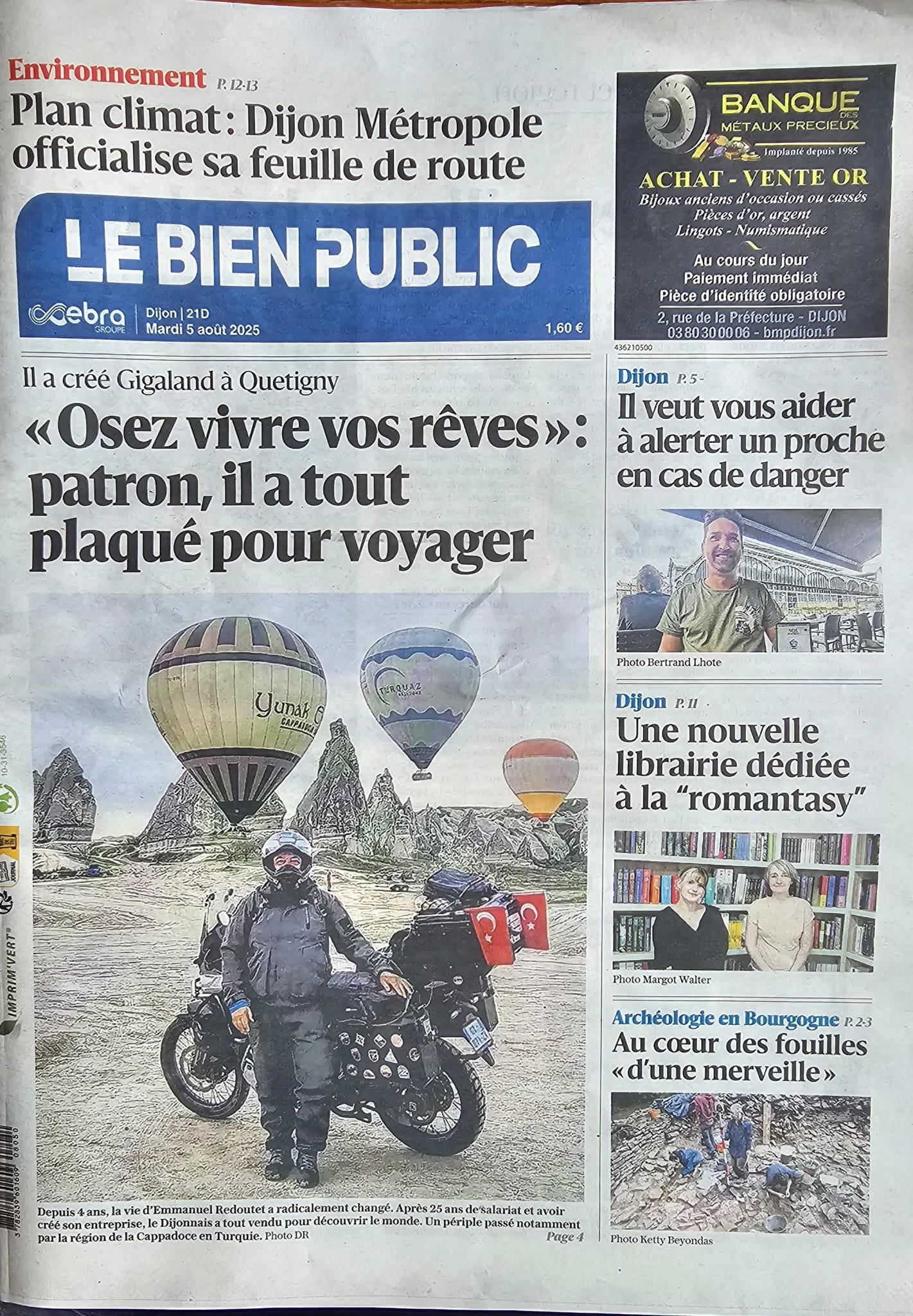 Une du Bien Public du 5 août 2025 annonçant l'article consacré à SOS Pocket
