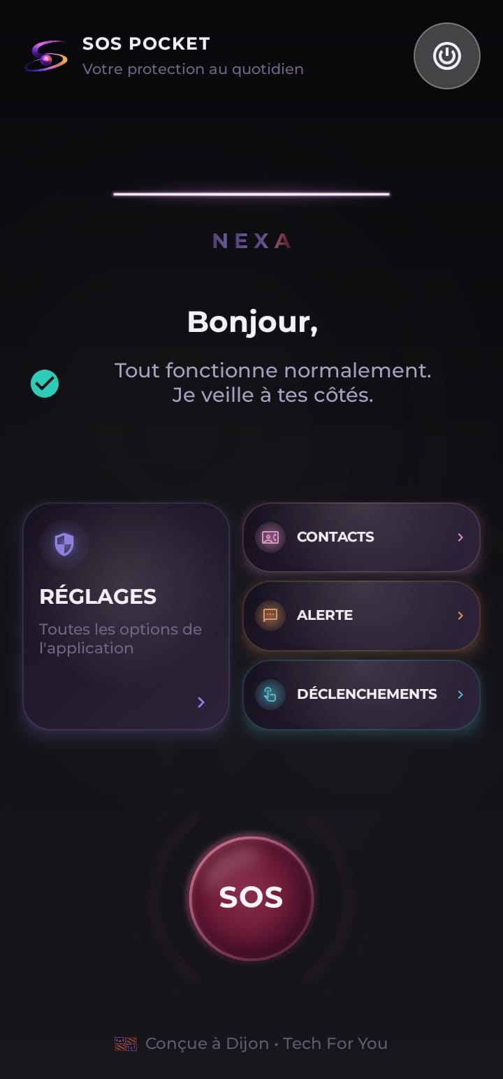 Écran d'accueil de l'application SOS Pocket