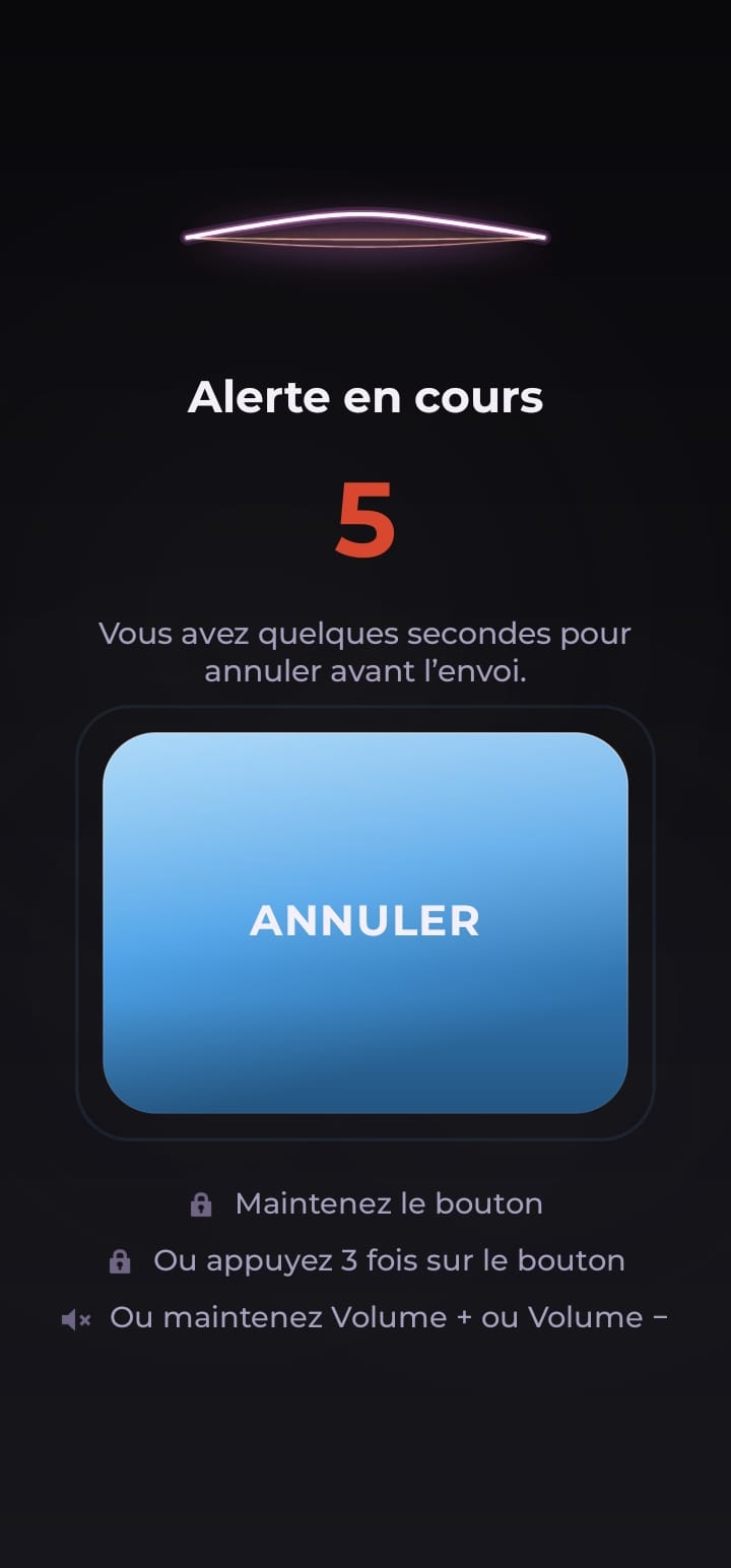 Écran d'annulation d'une alerte dans SOS Pocket